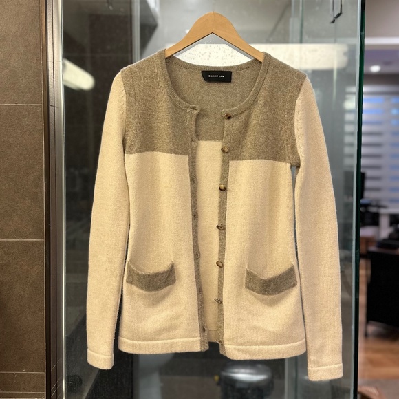 Derek Lam Cashmere Color-Block Button-Up Cardigan Sweater (Beige/Taupe) - Picture 7 of 15